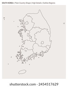 South Korea plain country map. High Details. Outline Regions style. Shape of South Korea. Vector illustration.