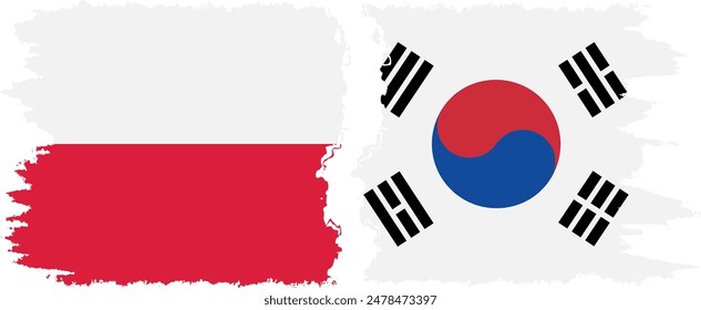 South Korea and Poland grunge flags connection, vector