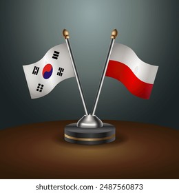 South Korea  and Poland table flags relation with gradient backgrund. Vector Illustration