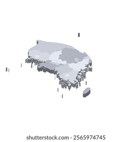 South Korea political map of administrative divisions - provinces, metropolitan cities, special city of Seolu and special self-governing cities of Sejong. 3D isometric blank vector map in shades of