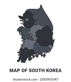 South Korea political map border of regions outline vector set
