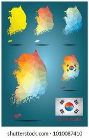 South Korea Polygon Map with Flag Collection. Vector EPS 10