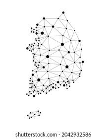 South Korea polygon map. Low poly trendy style vector map of South Korea with connecting dots network.