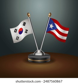 South Korea  and Puerto Rico table flags relation with gradient backgrund. Vector Illustration