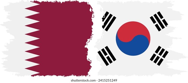 South Korea and Qatar grunge flags connection, vector