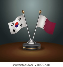 South Korea  and Qatar table flags relation with gradient backgrund. Vector Illustration