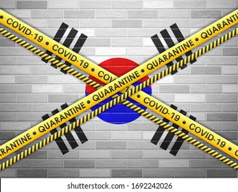 South Korea in quarantine bricks wall background. Vector illustration.