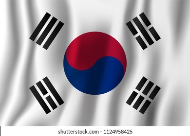 South Korea realistic waving flag vector illustration. National country background symbol. Independence day.