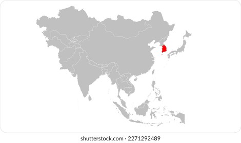 South Korea red highlighted in full map of ASIA, flat design illustration vector