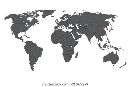 South Korea red on gray world map vector