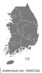 Regiones de Corea del Sur: Mapa gris