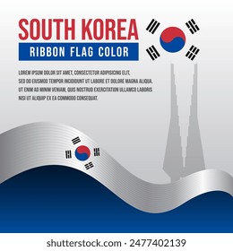 Bandera de Corea del Sur con la silueta y decoración del Monumento del Salón de la Independencia de Corea