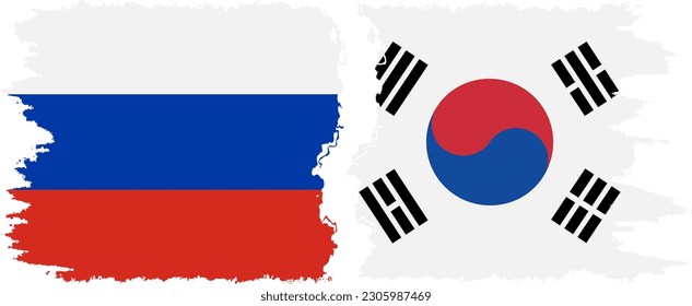 South Korea and Russia grunge flags connection, vector