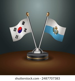 South Korea  and San Marino table flags relation with gradient backgrund. Vector Illustration