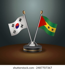 South Korea  and Sao Tome and Principe table flags relation with gradient backgrund. Vector Illustration