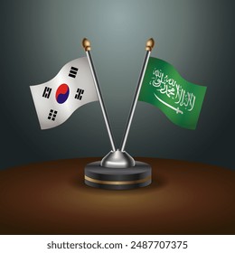 South Korea  and Saudi Arabia table flags relation with gradient backgrund. Vector Illustration