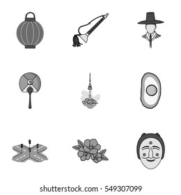 South Korea set icons in monochrome style. Big collection of South Korea vector symbol stock illustration