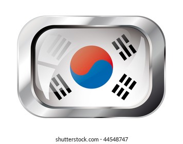 south korea shiny button flag vector illustration. Isolated abstract object against white background.