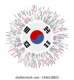 South Korea sign. Country flag with colorful rays. Radiant sunburst with South Korea flag. Vector illustration.