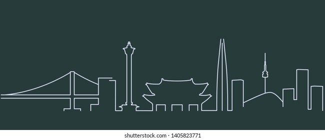 South Korea Simple Line Skyline and Landmark Silhouettes