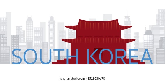 South Korea Skyline Landmarks with Text or Word, Famous Place and Historical Buildings, Travel and Tourist Attraction