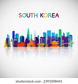 La silueta del perfil de Corea del Sur en un colorido estilo geométrico. Símbolo de tu diseño. Ilustración vectorial.