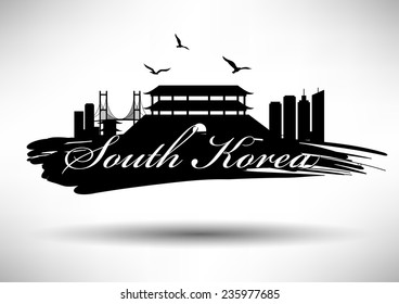 South Korea Skyline with Typography Design