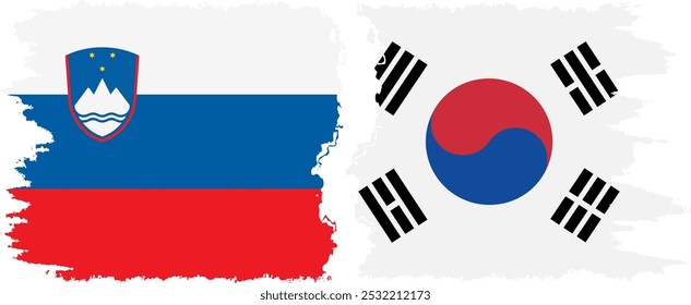 South Korea and Slovenia grunge flags connection, vector