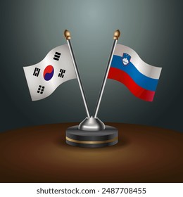 South Korea  and Slovenia table flags relation with gradient backgrund. Vector Illustration