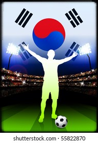 South Korea Soccer Player on Stadium Background with Flag Original Illustration
