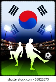 South Korea Soccer Player on Stadium Background with Flag Original Illustration