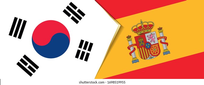Banderas de Corea del Sur y España, dos banderas vectoriales símbolo de relación o confrontación.
