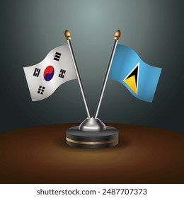 South Korea  and ST. Lucia table flags relation with gradient backgrund. Vector Illustration