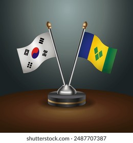 South Korea  and ST. Vincent Grenadines table flags relation with gradient backgrund. Vector Illustration