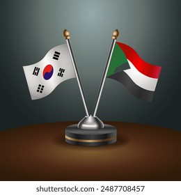 South Korea  and Sudan table flags relation with gradient backgrund. Vector Illustration