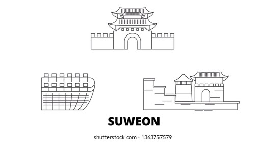 South Korea, Suweon line travel skyline set. South Korea, Suweon outline city vector illustration, symbol, travel sights, landmarks.