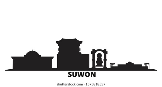 South Korea, Suwon city skyline isolated vector illustration. South Korea, Suwon travel black cityscape