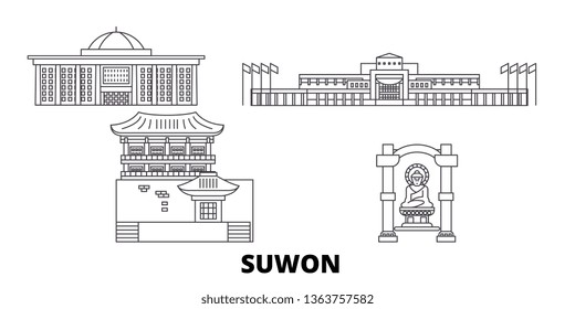 South Korea, Suwon line travel skyline set. South Korea, Suwon outline city vector illustration, symbol, travel sights, landmarks.