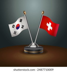 South Korea  and Switzerland table flags relation with gradient backgrund. Vector Illustration