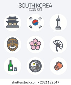 
south korea symbols icon set