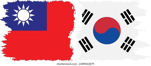 South Korea and Taiwan grunge flags connection, vector