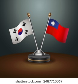 South Korea  and Taiwan table flags relation with gradient backgrund. Vector Illustration