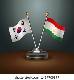 South Korea  and Tajikistan table flags relation with gradient backgrund. Vector Illustration