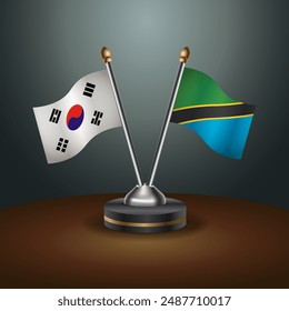 South Korea  and Tanzania table flags relation with gradient backgrund. Vector Illustration