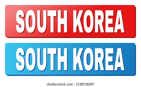 SOUTH KOREA text on rounded rectangle buttons. Designed with white caption with shadow and blue and red button colors.