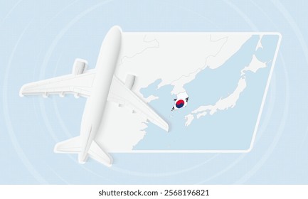 South Korea Travel Illustration with Plane and National Flag. Ideal for travel agencies, promotional materials, or geographic content related to South Korea.