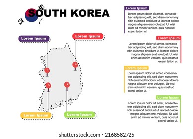 South Korea travel location infographic, tourism and vacation concept, popular places of South Korea, country graphic vector template, designed map idea, sightseeing destinations