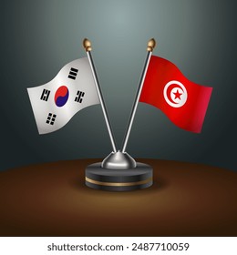 South Korea and Tunisia table flags relation with gradient backgrund. Vector Illustration