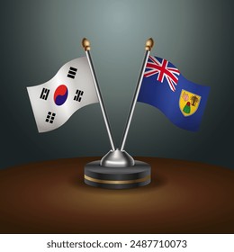 South Korea and Turk and Caicos table flags relation with gradient backgrund. Vector Illustration