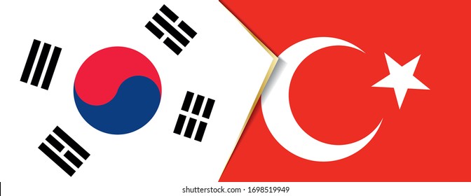 Banderas de Corea del Sur y Turquía, dos banderas vectoriales símbolo de relación o confrontación.